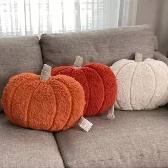 NEW Rachel Ashwell Pumpkin Sherpa Pillow Set of 3 Farmhouse Halloween Fall Decor